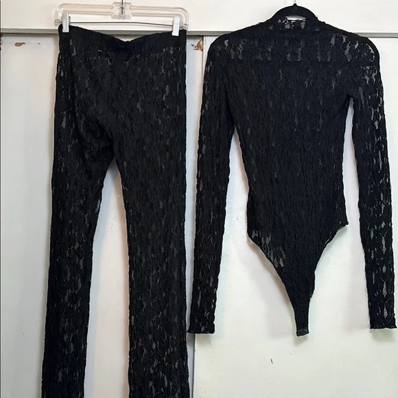 ZARA Black Lace Bodysuit and Pants Set - Picture 8 of 9